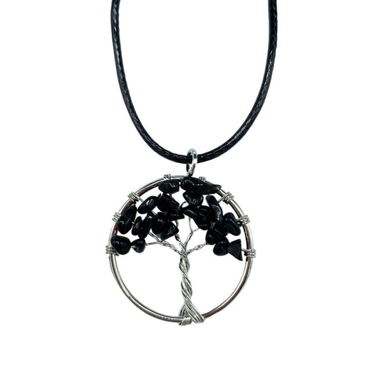 Tree of Life Pendant - Black Agate.